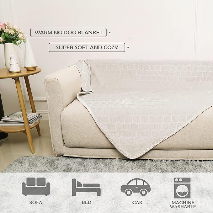 fuguitex Waterproof Dog Blanket Bed Cover Dog Crystal Velvet Moroccan Fuzzy Cozy Plush Pet Blanket Throw Blanket for Couch Sofa(82 * 102 inch, Cream+Grey)
