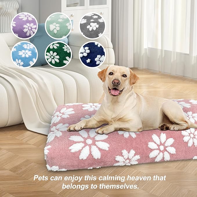 Dog Beds for Large Dogs, Cute Thick Dog Bed for Crate Kennel, Fluffy Pet Bed with Removable Washable Cover and Anti-Slip Bottom, 35"x 22", Pink Flower
