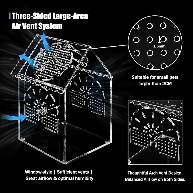 Jumping Spider House Enclosure, Seamless Acrylic Praying Mantis Habitat, 5"x5"x8.3", Medium