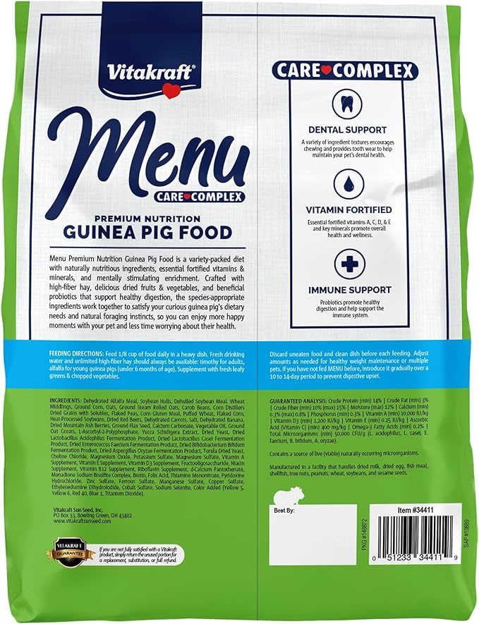 Vitakraft Menu Premium Guinea Pig Food - Alfalfa Pellets Blend - Vitamin and Mineral Fortified (Pack of 2)