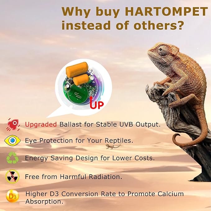HARTOMPET UVB 10.0 Reptile Bulb 13W, Compact Fluorescent Coil Lamp for Desert Terrariums, High-Output Light for Bearded Dragons, Geckos & Tortoises