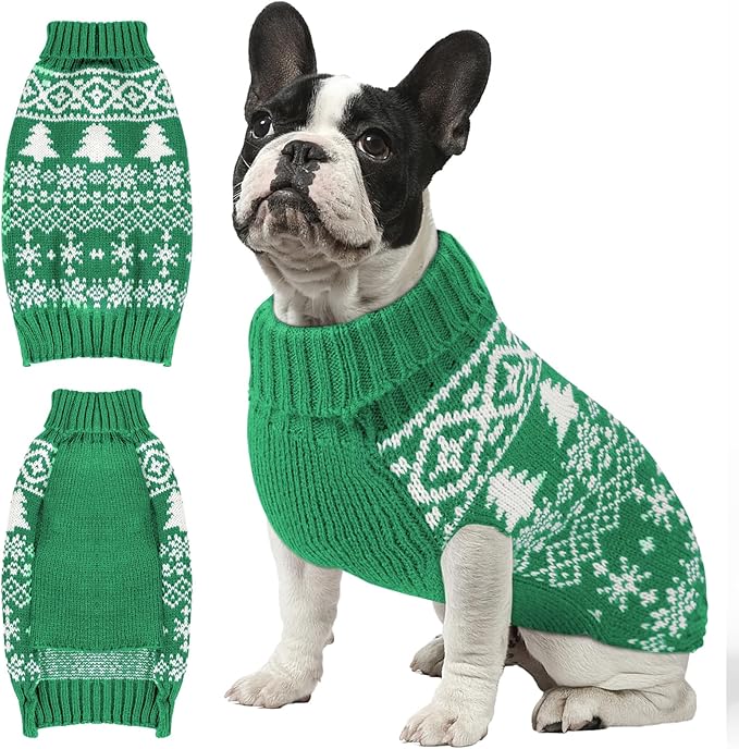 Christmas Dog Sweaters for Small Medium Large Dogs and Cats,Pet Soft Warm Holiday Outfit Girl & Boy,Pup Winter Clothes Turtleneck Double Knitting Collar for Outdoors Playing（Green，S）