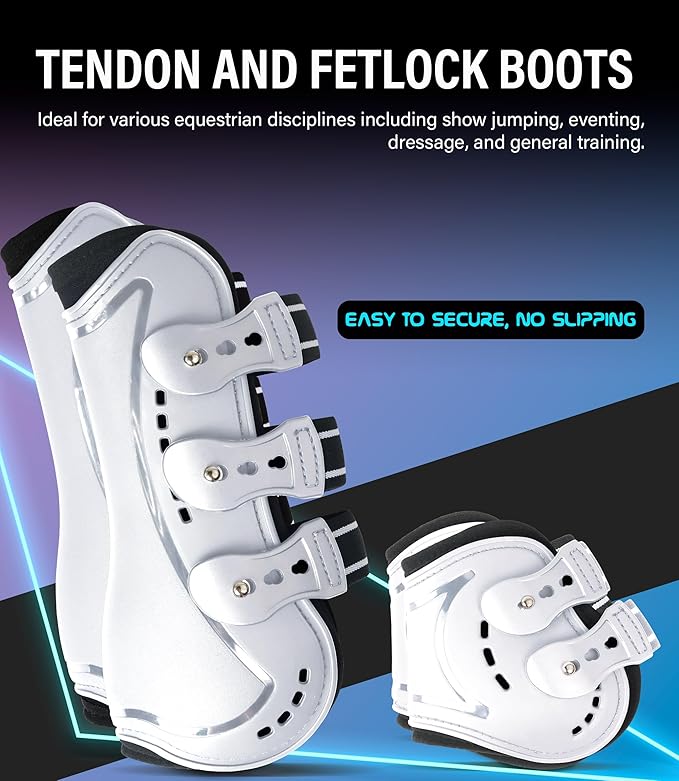 Horse Tendon Boots, Fetlock Boots & Open Front Boots for Jumping, Set of 4, Horse Protection Leg Guard