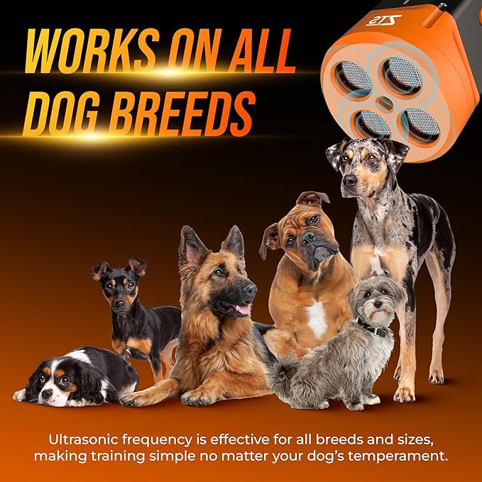 Dog Bark Deterrent Device Ultrasonic Anti Barking Device for Dogs with Flashlight Beep 35ft Range USB-C Rechargeable Humane Bark Control Training Tool for All Breeds with Whistle Belt Clip & Bag