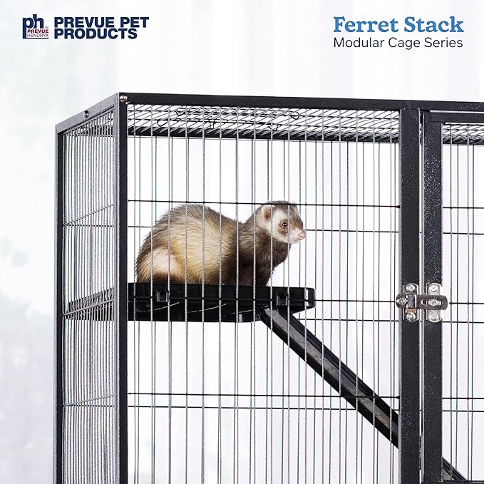 Prevue Pet Products Ferret Stack Three Story Ferret Home with Portable Stand, Escape Proof Lock, Hammock, Ramps, Expandable Add-On Cage Stacking System