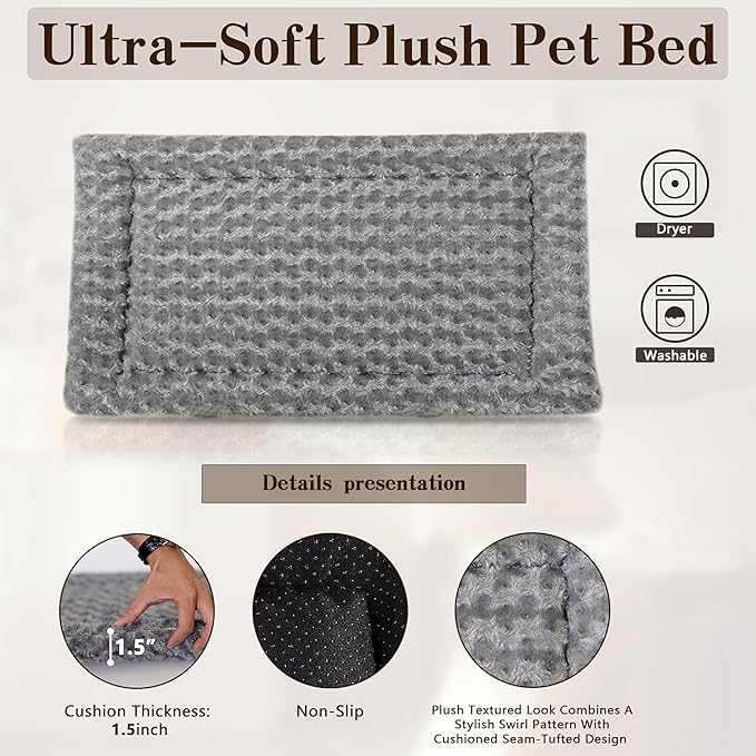 Piskyet Dog Crate Furniture,Wooden Dog Crate End Table with Storage Drawer&Cushion&Tray, QC3.0 Wireless Charging,Dual USB,Small Dogs Rustic Style
