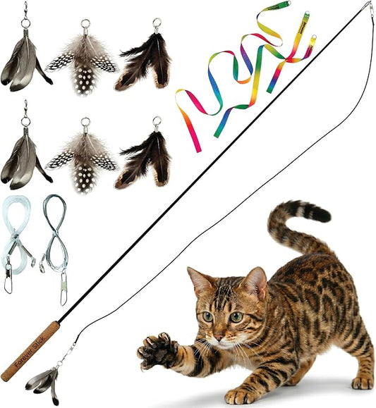 Forever Stick with Cat Toys and Strings Bundle - The Unbreakable Cat Wand Toy, Durable Cat Toy Wand, Extra Long Cat String Toy, Cat Fishing Pole Toy for Bored Indoor Adult Cats, Cat Stick Toy by Repounce