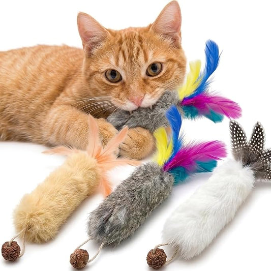 3 PCS Cat Rabbit Feather Fur Silvervine Crinkle Kicker Play Toy for Cats Indoor by YTSKJ