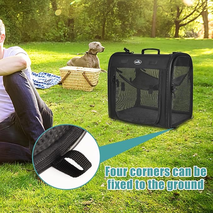 Wakytu Portable Large Cat Carrier, Soft-Sided Pet Crate Kennel for Small Dog | Arch Design, 4 Mesh Windows, 3 Entrance, Hammocks, Lockable Zipper | Perfect for Travel, Indoor Outdoor Use