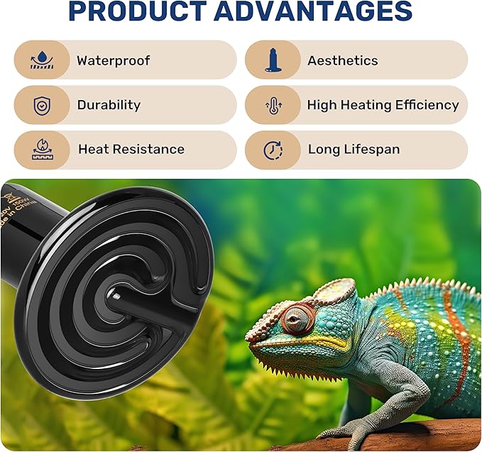 Reptile Heat Lamp 150W Ceramic Heat Emitter, No Light Emitting Heat Bulbs for Amphibian Pet Brooder Coop Incubating Chicken, Lizard Bearded Dragon Turtle Snake Terrarium