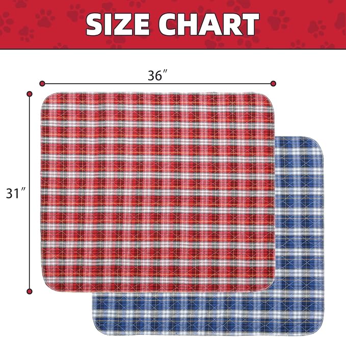 KOOLTAIL Reusable Puppy Pads, 2 Pack Washable Pee Pads for Dogs-Waterproof Non-Slip Plaid Puppy Training Pads, Absorbent Whelping Pads for Potty, Crate, Playpen, Bed, Sofa, Large Dog Mat, 31"x 36"