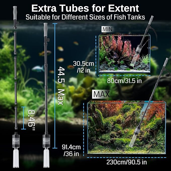 SainSmart XpertMatic Aquarium Gravel Cleaner, 528GPH/28W Powerful Fish Tank Cleaner, Adjustable Water Flow Aquarium Cleaner Kit, Electric Gravel Vacuum for Sand Washing and Water Changing