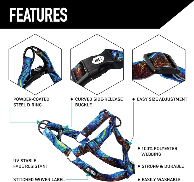 Wolfgang Heavy Duty Adjustable Dog Harness, Pull-Tested for Walking & Training, StarryWolf Print, Large