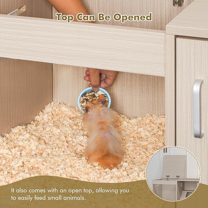 Small Animal Cage Hamster Cage with Storage Cabinet and Ramp, Openable Top, Easy View Acrylic Windows, Wood Ferret Cages for Chinchillas/Guinea Pigs/Rabbit