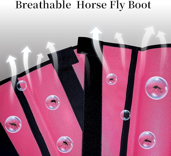 8 Pack Horse Fly Boots, Horse Leggings Set of 8 Loose Fitting & Non-Slip, Breathable Mesh Fitting Boots for Horses Reduce Stomping Horse Supplies (Pink Red & Blue)