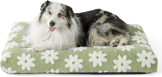 LE SURE XLarge Dog Bed-Thick Shredded Chopped Foam Pet Bed Indoor with Removable Cover, Cute Modern Fuzzy Plush & Anti Slip Bottom, Green