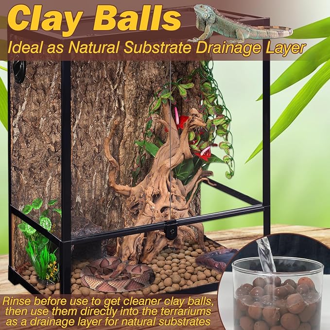 ZeeDix 4 LBS Reptile Substrate Leca Balls - 100% Organic Expanded Clay Pebbles, Ideal Bioactive Terrarium Clay Balls Substrate for Reptile Terrarium Tank, Bearded Dragon, Tortoise, Gecko, Snake & Frog