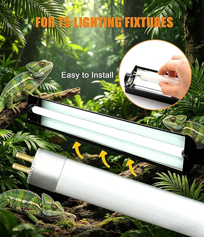 3 Pack T5 HO 5.0 UVB Reptile Light Bulb 8W 12 Inch, UVA UVB Fluorescent Lamp Tube, Simulate Natural Sunlight for Bearded Dragon, Chameleon, Turtle, Tortoise, Lizard, Reptiles & Amphibians