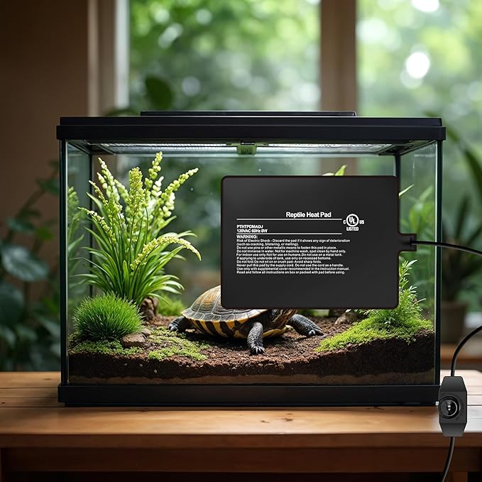Simple Deluxe 6X8 Inch 8W Reptile Heating Pad with Temperature Adjustable Knob Under Tank Terrarium Heating Mat for Turtles, Lizards, Frogs, and Other Reptiles