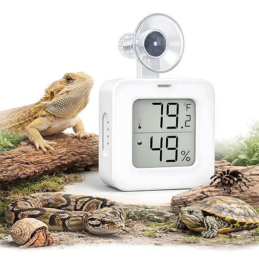 Suction Cup Reptile Thermometer Hygrometer,Large Screen °F/°C Temp&Humidity Gauge for Terrarium Tank Enclosure,Strong Hold,for Gecko,Bearded Dragon,Snake,Tortoise,Hermit Crab,Jumping Spider (1 White)