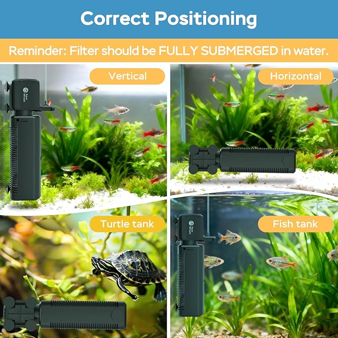 AquaMiracle Fish Tank Filter with Timer & Filter Sponge, 300GPH U - V Aquarium Filter with Aeration & Rainfall Modes, Effective Turtle Filter for Green Water Control (60-150 Gal Tank)