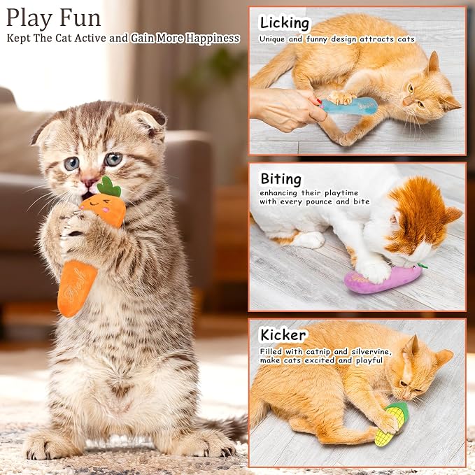 ETEKYER Catnip Cat Toys for Indoor Cats Kitten, 5 Pack, Vegetable Shape - Image 5