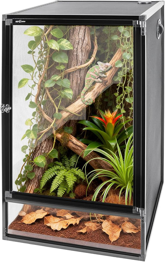 REPTI ZOO 16" x 16" x 30" Reptile Tank, Deluxe Foldable Screen Cage, 34 Gallon Vertical Terrarium with Fogger & Cable Pass, Tall Enclosure for Chameleon, Tree Frog, Crested Gecko, Arboreal Reptiles