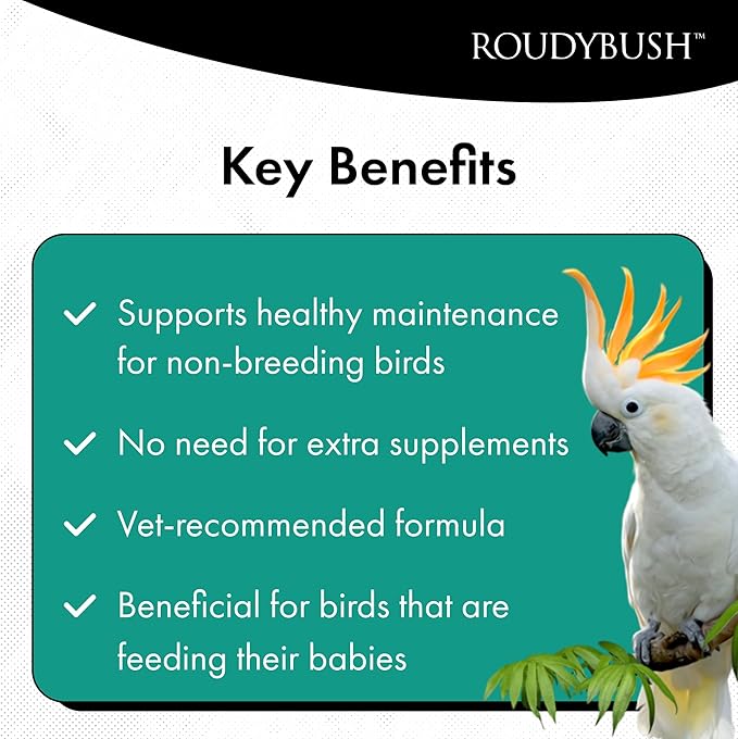 Roudybush High Energy Breeder Food for Breeding & Weaning Birds - Scientifically Formulated Bird Feed - Bird Food Pellets w/Corn, Wheat, Soy & More - Nutritious & Healthy Feed for Birds (Mini, 44oz)