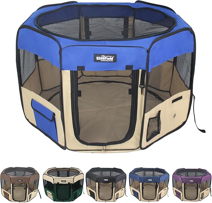EliteField 2-Door Soft Pet Playpen (2 Year Warranty), Exercise Pen, Multiple Sizes and Colors Available for Dogs, Cats and Other Pets (42" x 42" x 24"H, Royal Blue+Beige)