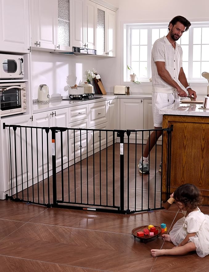 Babelio Baby Gate Extra Wide, Auto Close Dog Gate Pet Gate for House Stairs Doorways Fireplace (Black, 72" Wide Gate - 3 Panels)