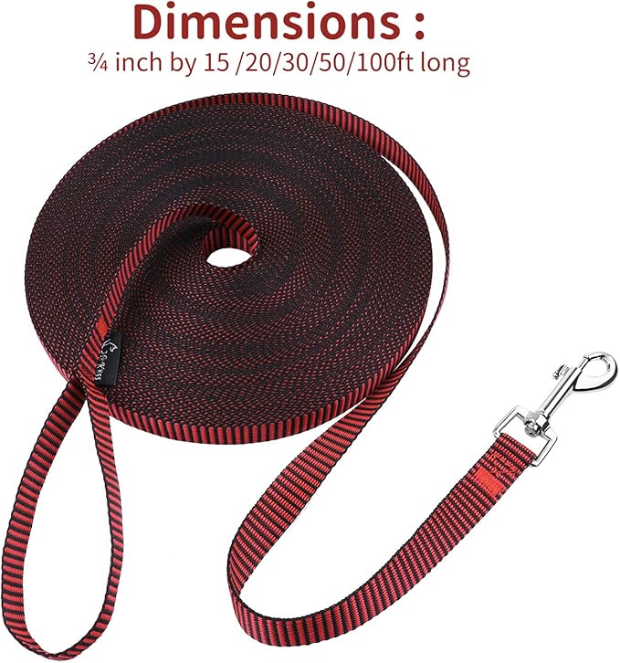 Hi Kiss Dog/Puppy Obedience Recall Training Agility Lead - 15ft 20ft 30ft 50ft 100ft Training Leash - Great for Training, Play, Camping, or Backyard(100ft,Black_red)
