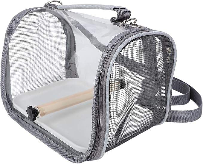 Portable Small Bird Cage Travel Carrier with Lightweight Backpack Design, Ventilated Pet Transport Bag for Budgie Parrot Conure, Outdoor Travel and Vacation Use, Gray