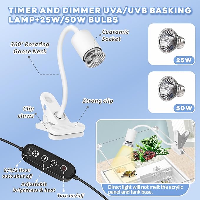 GOZILLA Large Turtle Tank Kit+Water Pump, Acrylic Turtle Tank Starter Kit with Adjustable 5W Water Pump and Two Shower Heads, Multi-Functional Area for Small/Medium Turtles(Large-White Kit)