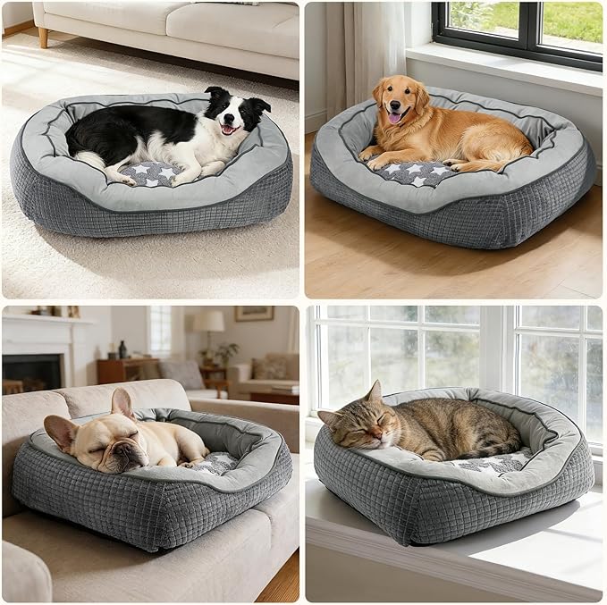 SIWA MARY Dog Beds for Small Medium Large Dogs & Cats. Washable Pet Bed, Orthopedic Dog Sofa Bed, Soft Calming Sleeping Warming Puppy Bed (Star-Grey, Large-(30’’x 24’’x 9’’))