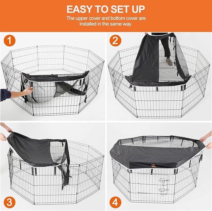 PJYuCien Dog Playpen Mesh Top Cover, Fits 24 Inch 8 Panels Metal Exercise Pet Pen, Elastic Buckles Connections, Black (Note: Only Cover, Fence Not Included)
