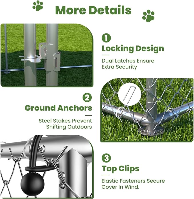 20x10 FT Heavy Duty Outdoor Dog Kennel with Waterproof Cover, UV-Resistant Roof, and Secure Locking Mechanism for Dogs, Durable Metal Enclosure for All Weather Conditions(240x120x84IN)