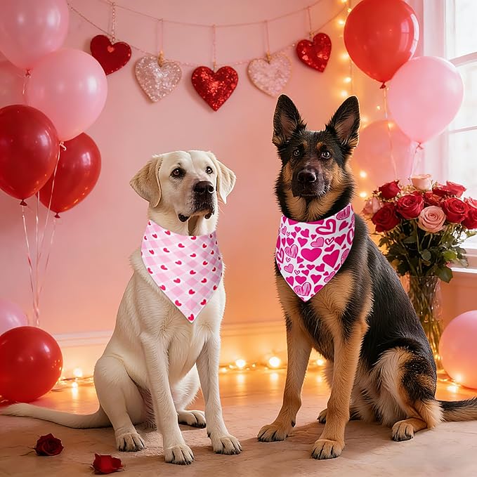 Valentine's Dog Bandanas Small 2PCS, Triangle Reversible Sweetheart Scarf for Boy and Girl, Love Bibs for Large and Small XS Cats