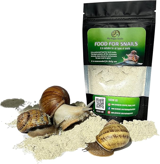 Land Snail Food with Protein + Calcium + Minerals - 7 Oz (200 Grams) - For All Types of Pet snails : Garden snail, Giant African snail, Helix Aspersa, Pomatia etc