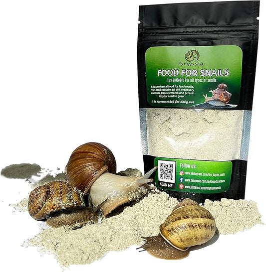Land Snail Food with Protein + Calcium + Minerals - 7 Oz (200 Grams) - For All Types of Pet snails : Garden snail, Giant African snail, Helix Aspersa, Pomatia etc