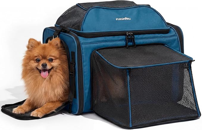 FUKUMARU Expandable Pet Carrier for Cat, 18x11x11 Large Cat Carrier Soft, Collapsible Airline Approved Dog Carrier, Ventilate Cat Travel Carrier with Durable Mesh, Escape-Proof Small Dog Carrier, Blue