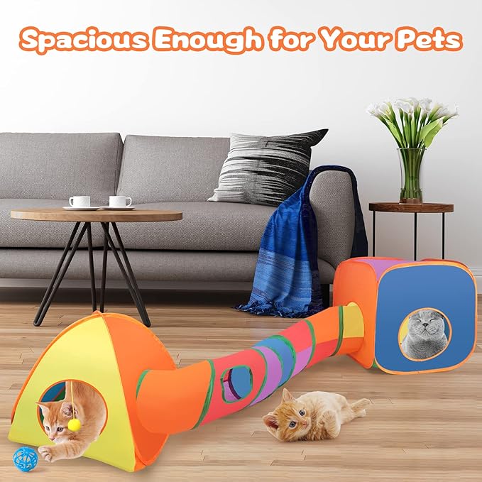 BWOGUE Bunny Tunnels & Tubes Collapsible Rabbit Hideout Tube and Foldable Cubes Playground Small Animal Activity Hideaway for Dwarf Rabbits Bunny Guinea Pigs Kitty