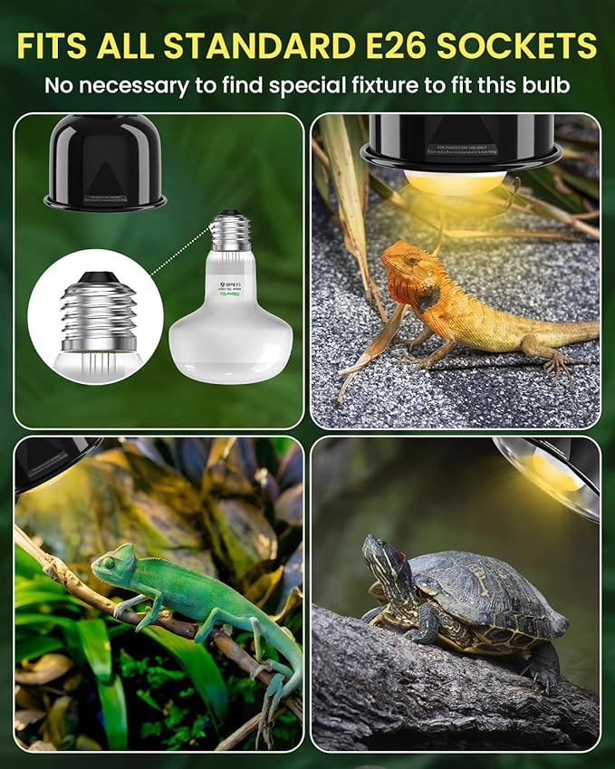 GlowUp UVA UVB Light Bulbs for Reptiles E26 Combo Pack 110V - 100W Reptile Heat Lamp Bulb + 26W 10.0 UVB Bulb Provide Heat, Light, D3 and UV for Bearded Dragon, Tortoise, Lizard