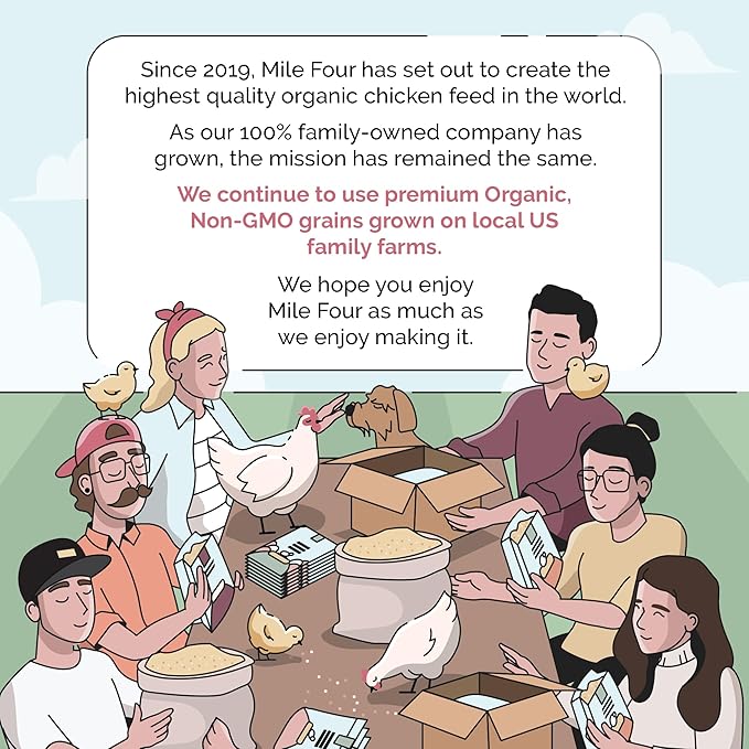 Mile Four Organic Chicken Feed (46 lbs) Layer Whole Grain, Non-GMO, USA Grown, 16% Protein, Corn-Free, Soy-Free, Non-Medicated Feed for Chickens