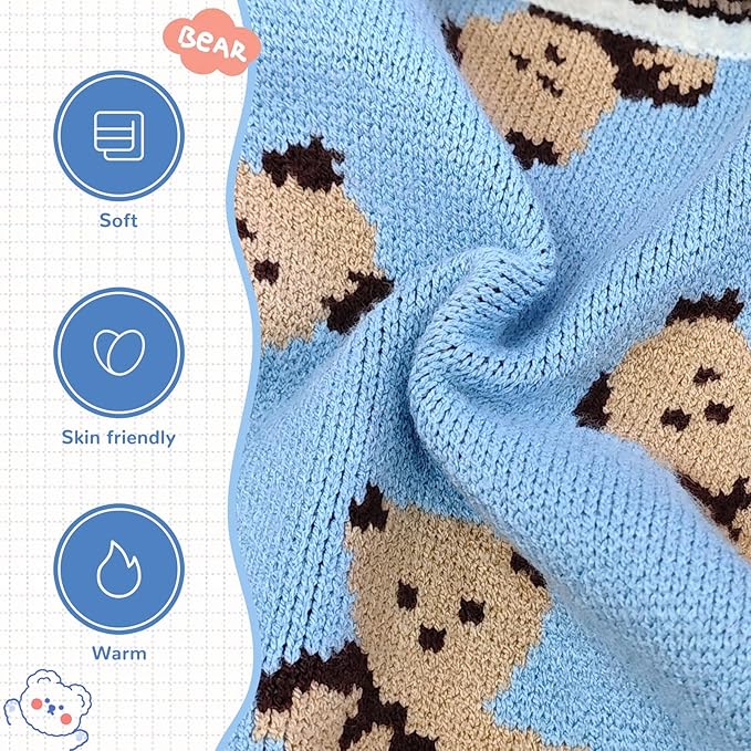 ABRRLO Small Dog Sweaters Cute Bear Dog Cardigans Clothes for Small Medium Dogs Boy Girl Puppy Cat Knitting Cardigan Outfits Dogs Autumn Coats Warm Pet Doggy Clothes Soft Knitwear Apparel (Blue,M)