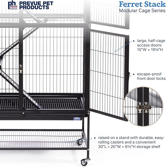 Prevue Pet Products Ferret Stack Two Story Ferret Home with Portable Stand, Escape Proof Lock, Hammock, Ramps, Expandable Add-On Cage Stacking System