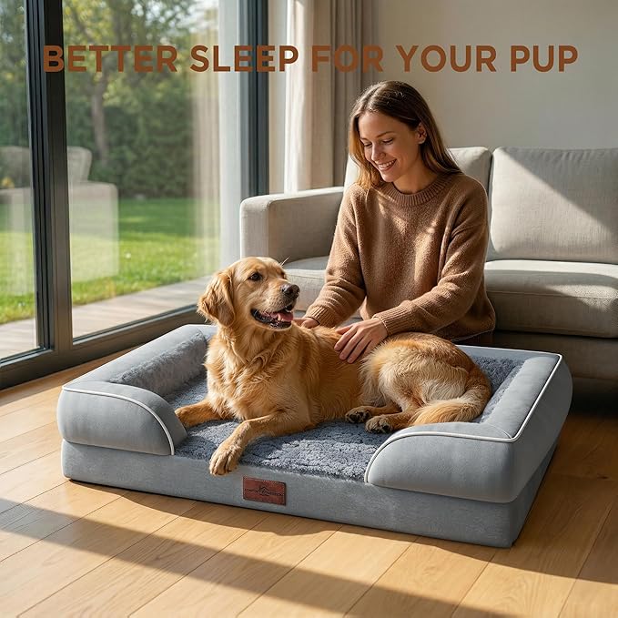 Comfort Expression Orthopedic Dog Bed for Large Dogs 36x27 Inch, Waterproof Supportive Egg Crate Foam Large Pet Bed with Removable Bolsters, Dog Couch with Washable Cover & Non-Slip Bottom, Grey