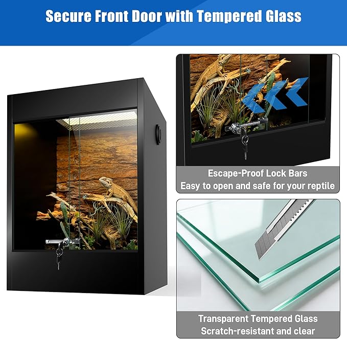 65 Gallon Bearded Dragon Tank, PVC Reptile Enclosure Terrarium, Front Opening Reptile Tank 36x23.6x17.7 with Tempered Glass, Sliding Door & Screen Top for Leopard Geckos, Snakes, Ball Pythons, Lizards