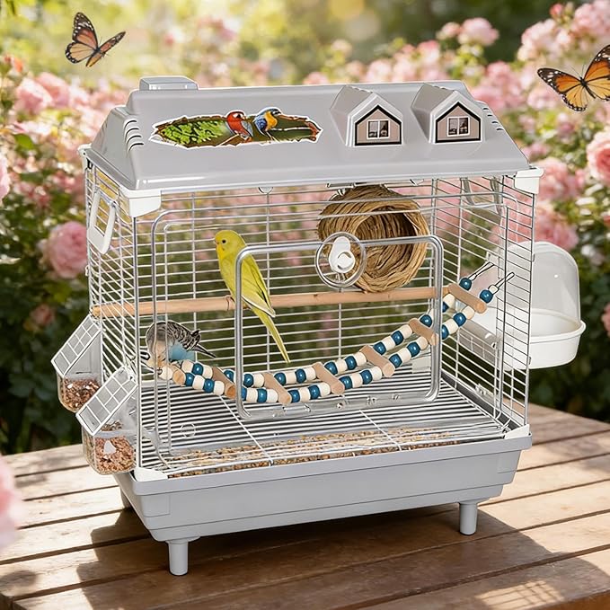 Clear Parakeet Carrier - Portable Bird Cage, Cockatiel Cage with Wooden Perch for Indoor Birds, Sturdy Practical Design Feature, Bird Accessory, Lovebird Finches Cages Use
