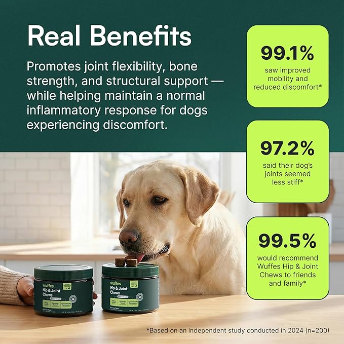 Wuffes Advanced Dog Hip and Joint Supplement with Glucosamine, Chondroitin, Omega 3, MSM, and Green Lipped Mussel, 30 Pork Flavored Chews for Large Dog Breeds