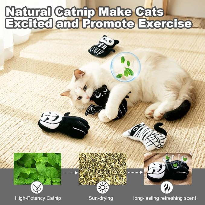 Retro Shaw Catnip Cat Toys, Horror Goth Cat Toy for Indoor Cats Kitty, 4PCS - Image 4